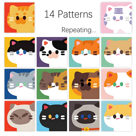 14 partterns repeating cat face stickers