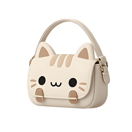 cute cat-shape hand bag beige color