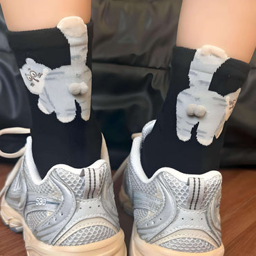 black socks with grey cat printing