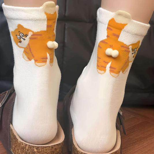 funny cat ball socks' back with orange cat