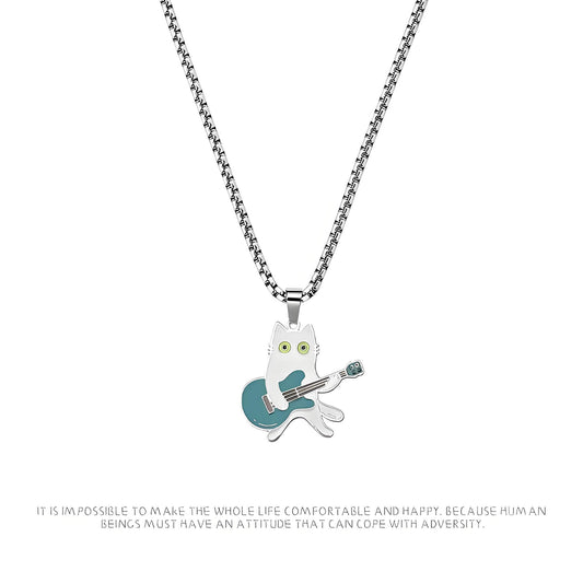 play guitar cat stainless steel necklace