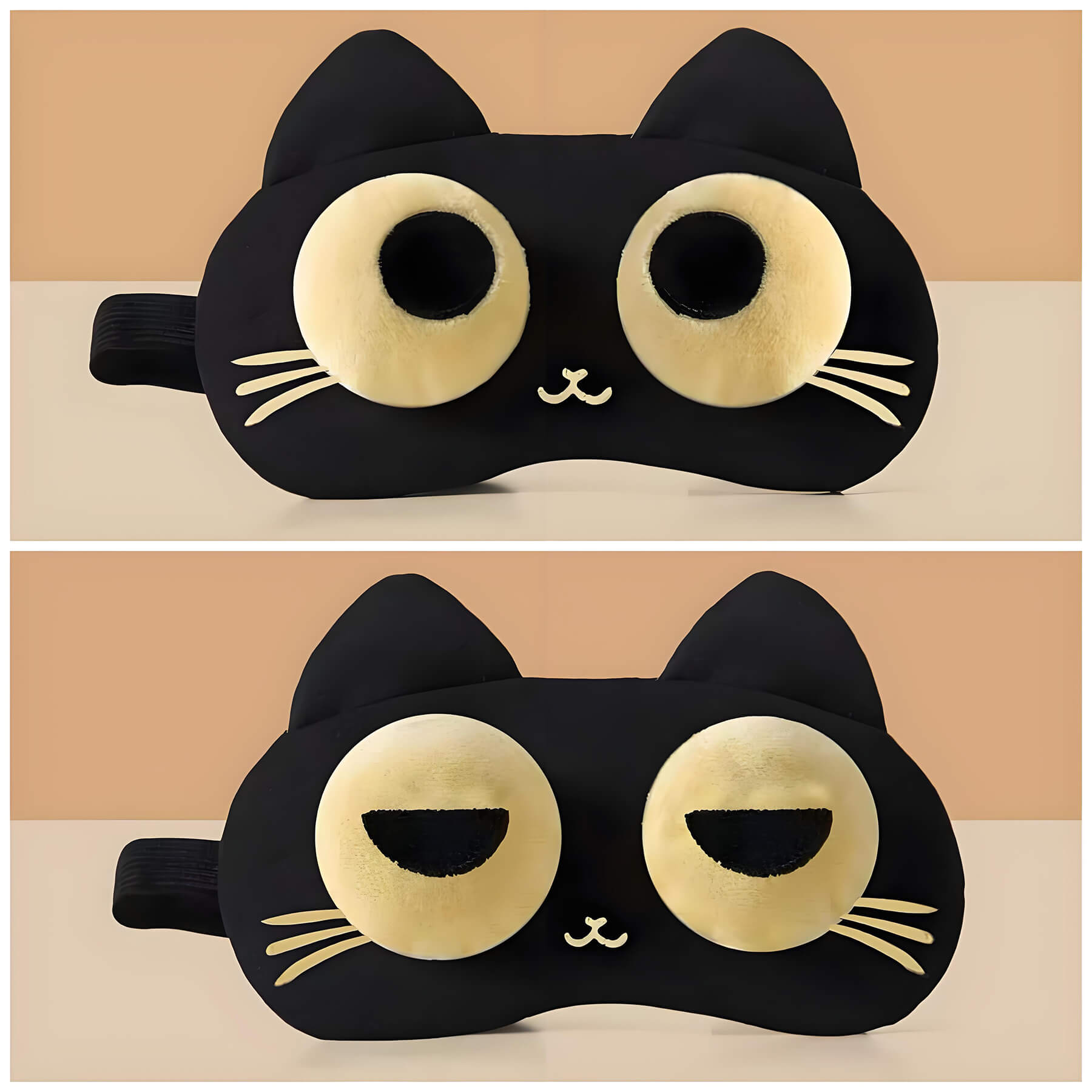 2 pattern 3d cat eye masks: eyes open and asquint