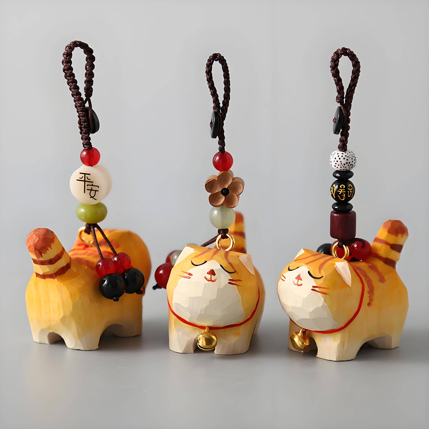 3 orange cat charms front and back