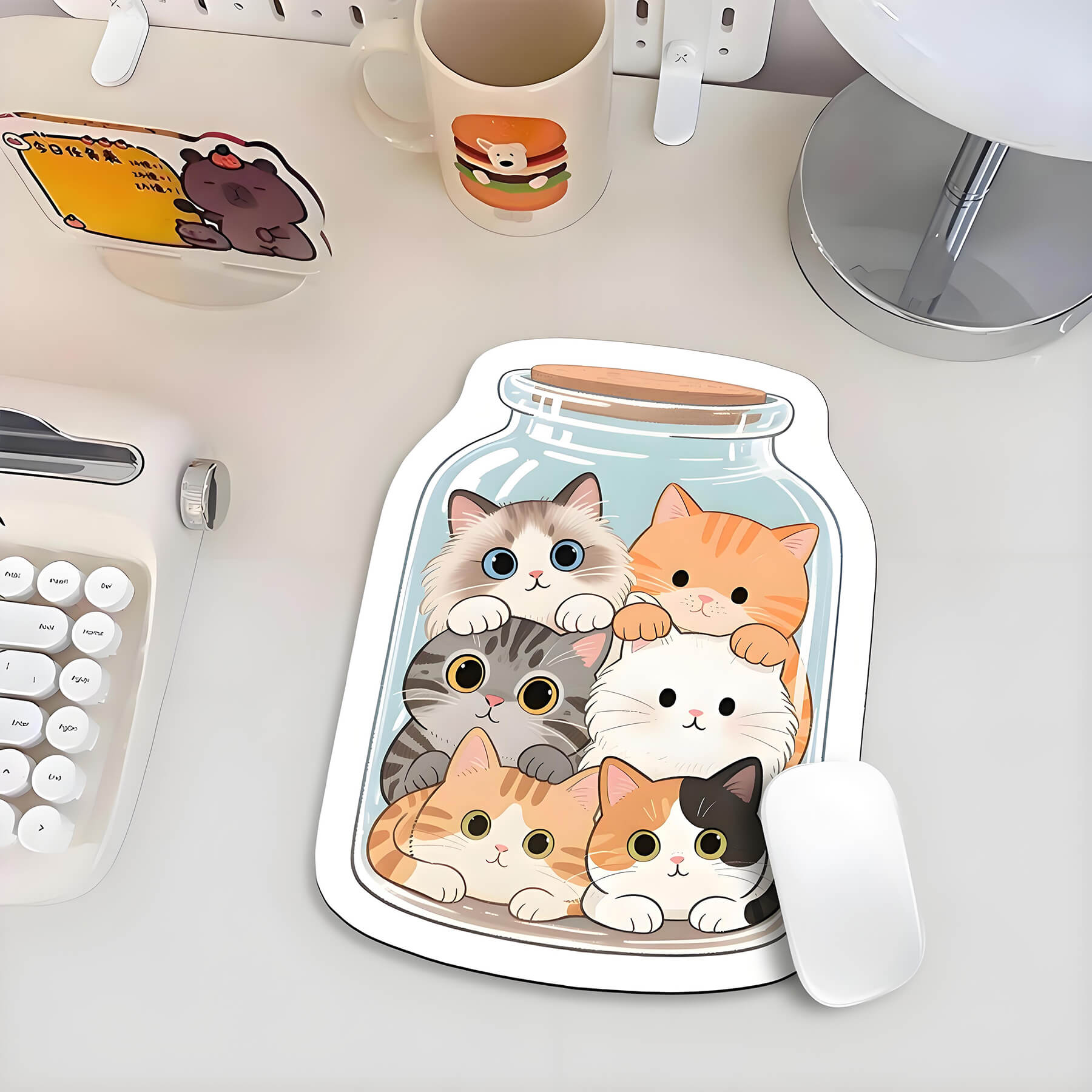 6 cats printing mouse pad with a white mouse