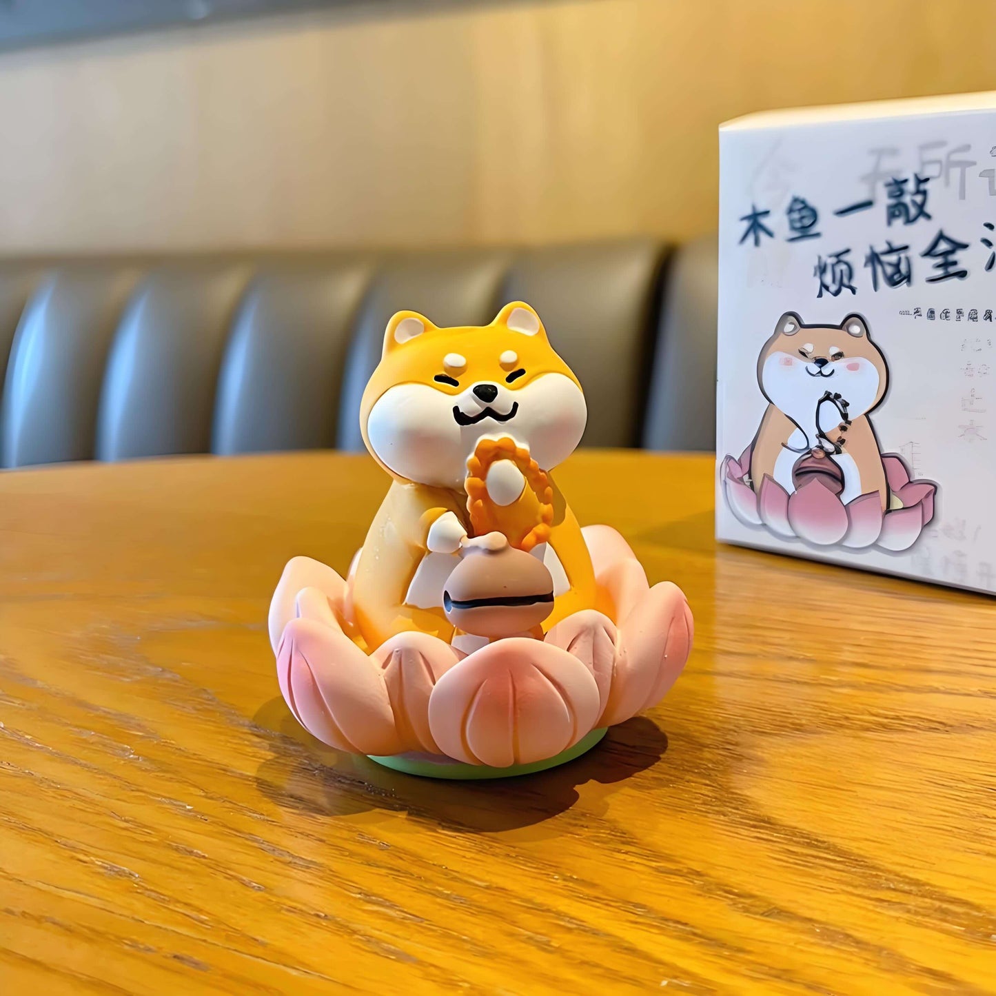 shiba dog figure on a yellow table