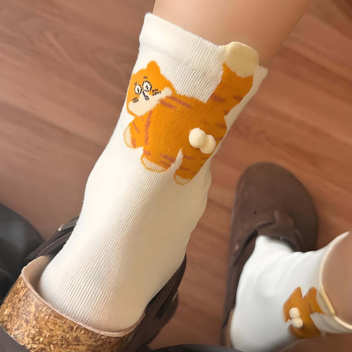 a orange cat watching back printing on the socks