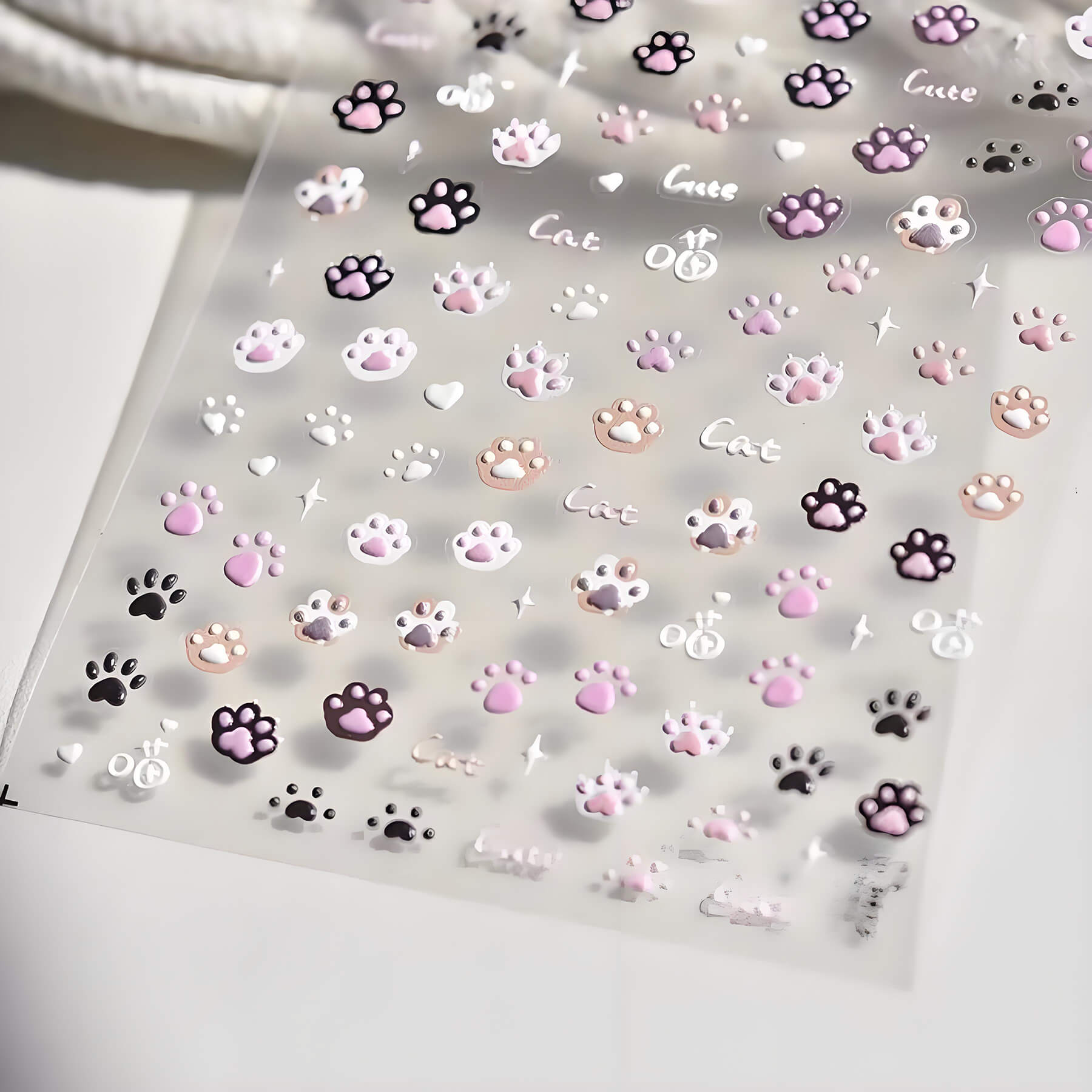 one sheet  black-white cat paw nail stickers 