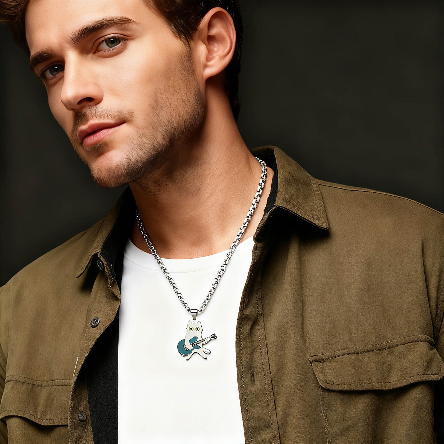 cat necklace for men wearing perfectly