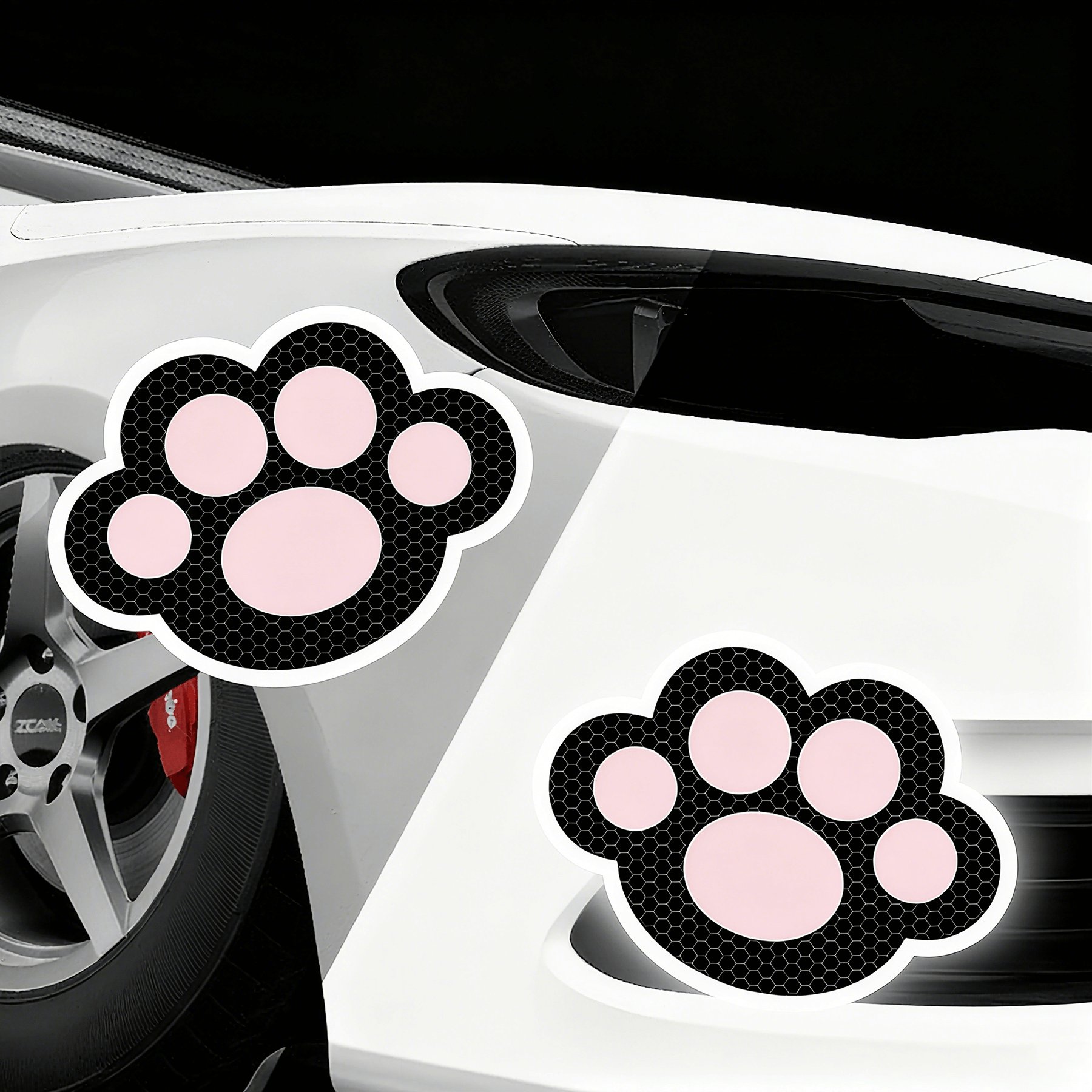 1 pair cat paw refective stickers on car