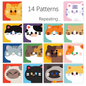 14 partterns repeating cat face stickers