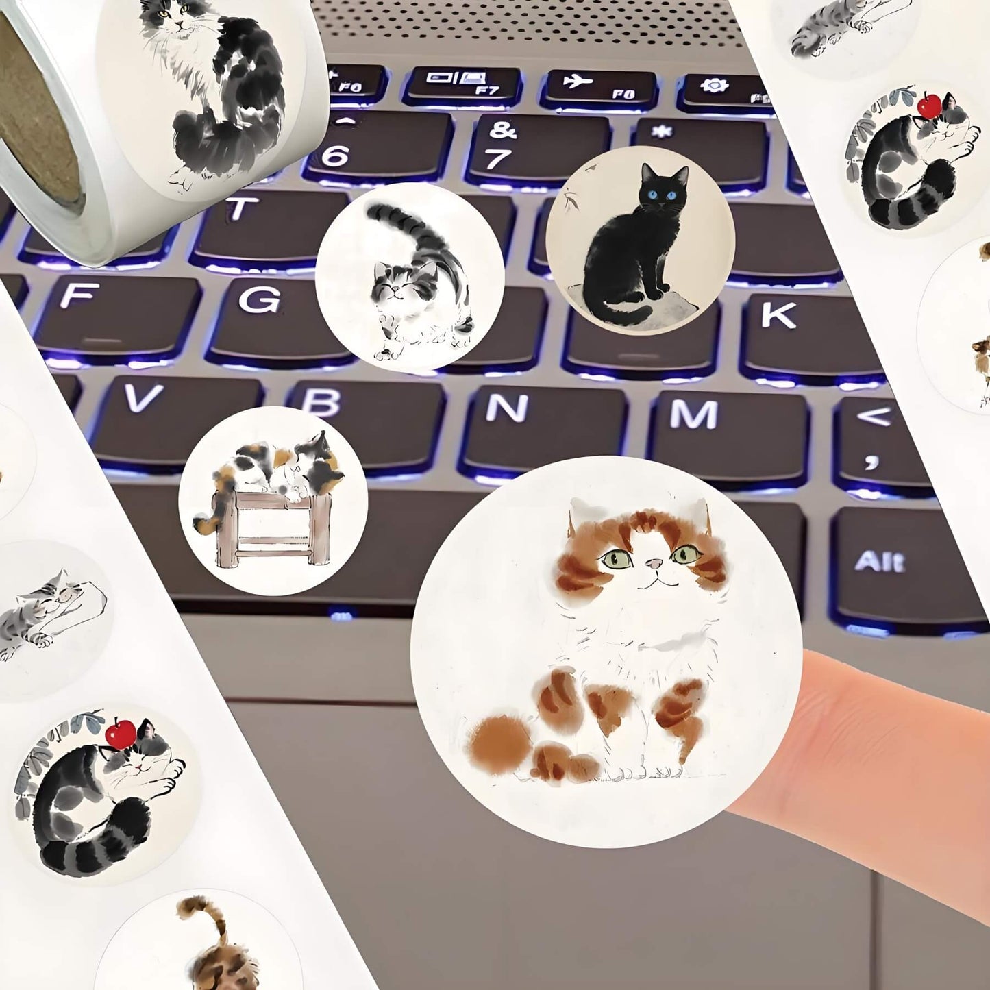 Chinese traditonal paiting cats stickers decor keyboard