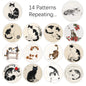 14 partterns repeating chinese traditional painting cat stickers