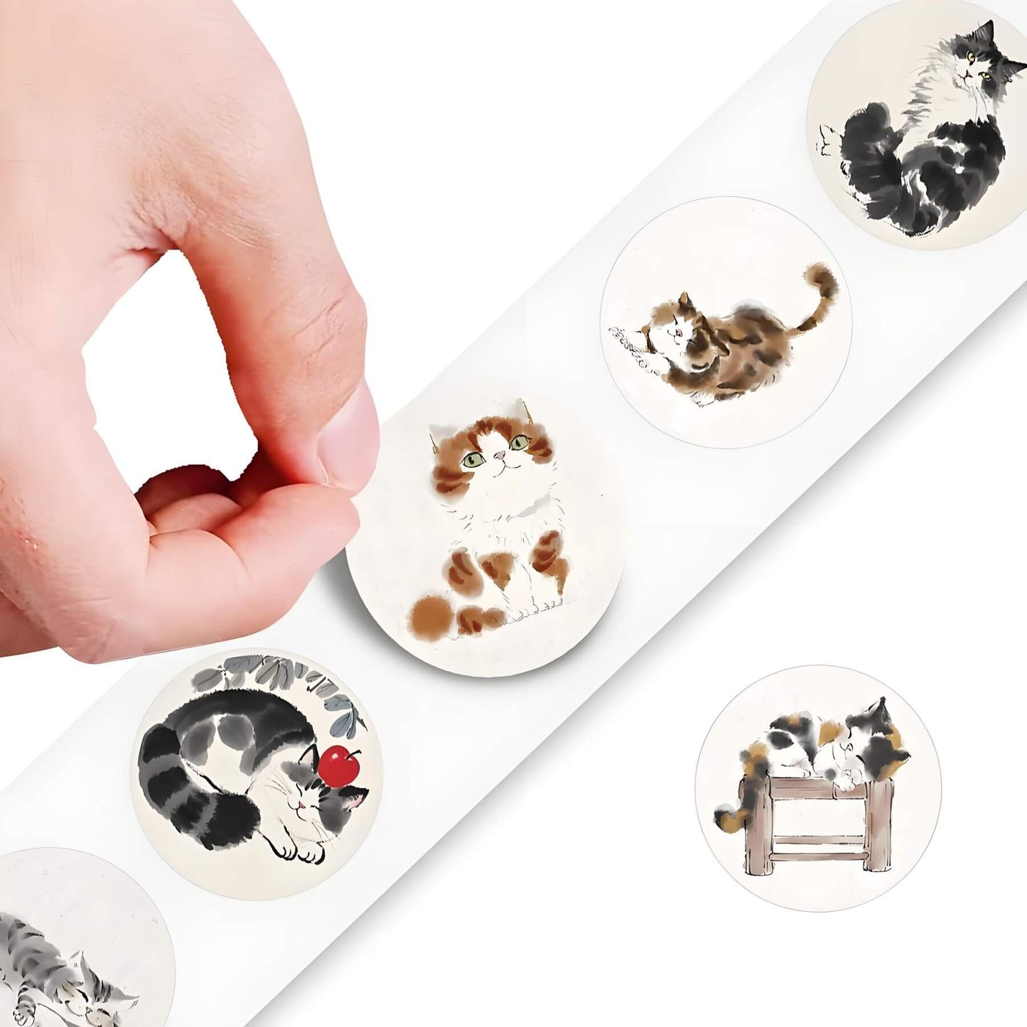 easy to peel Chinese traditonal cat painting stickers