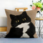 cow cat throw pillow with a boring face