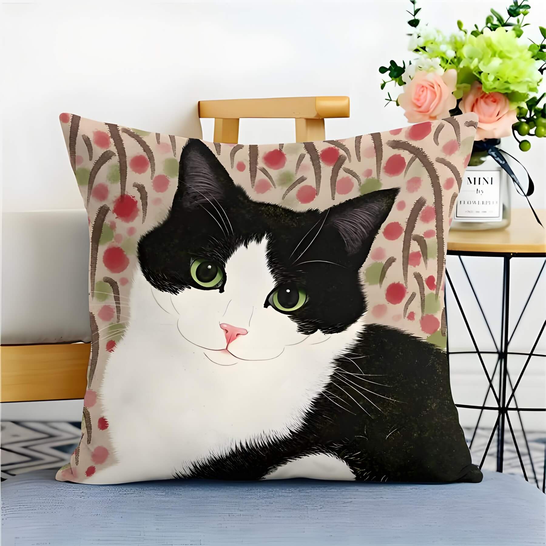 cow cat throw pillow front face