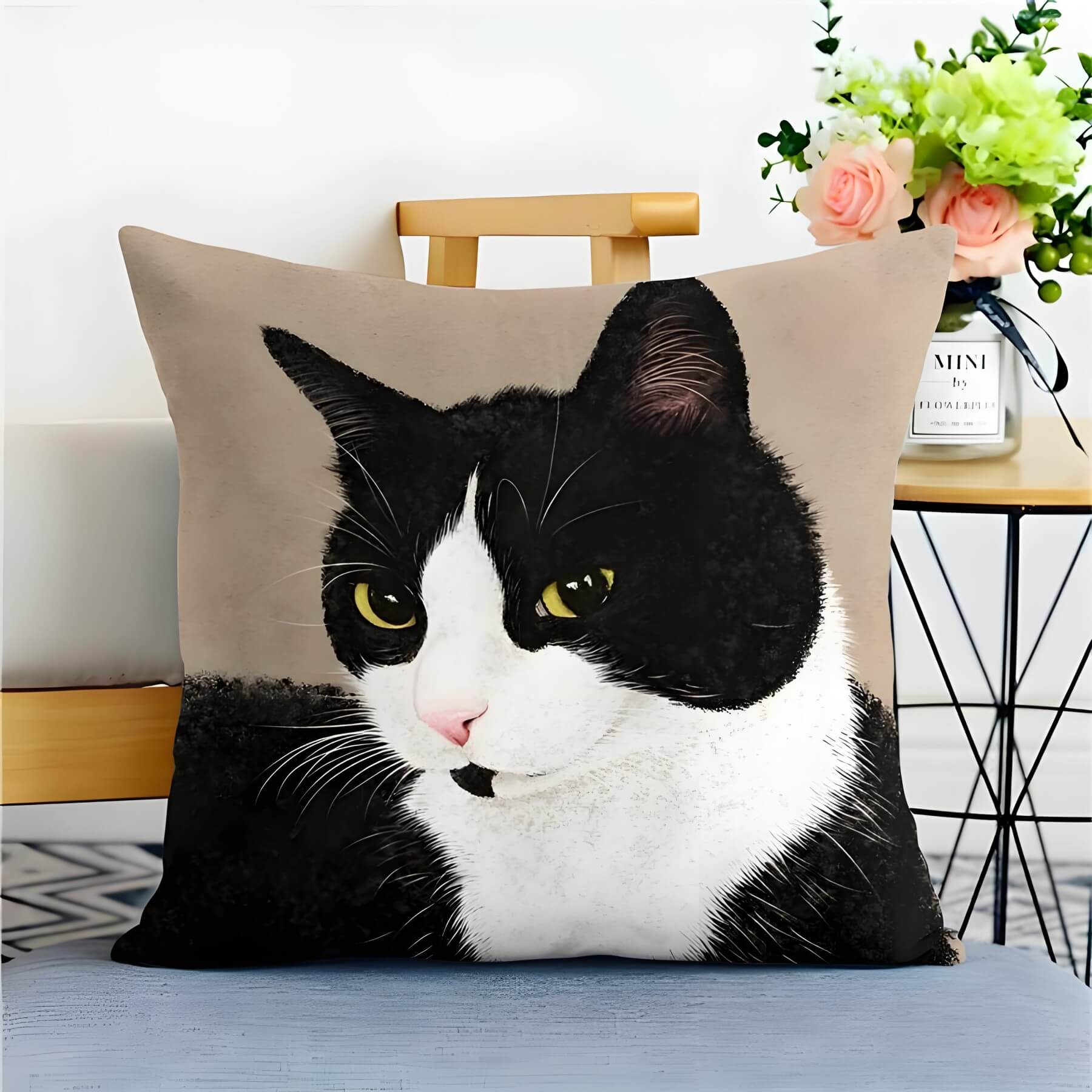 cow cat throw pillow side face