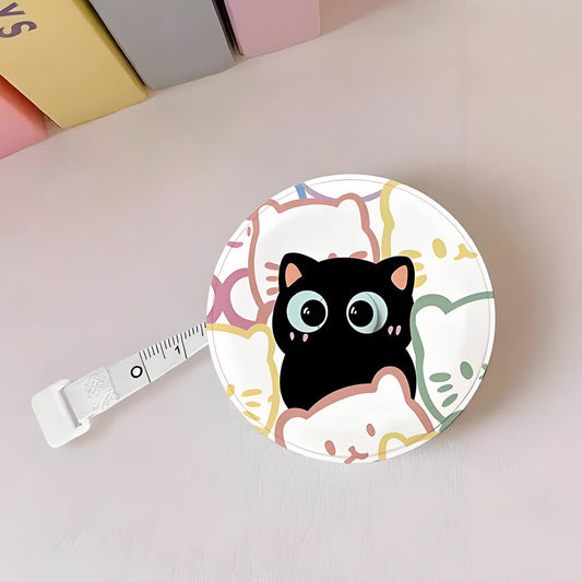 measuring tape printing with cute black cartoon cat