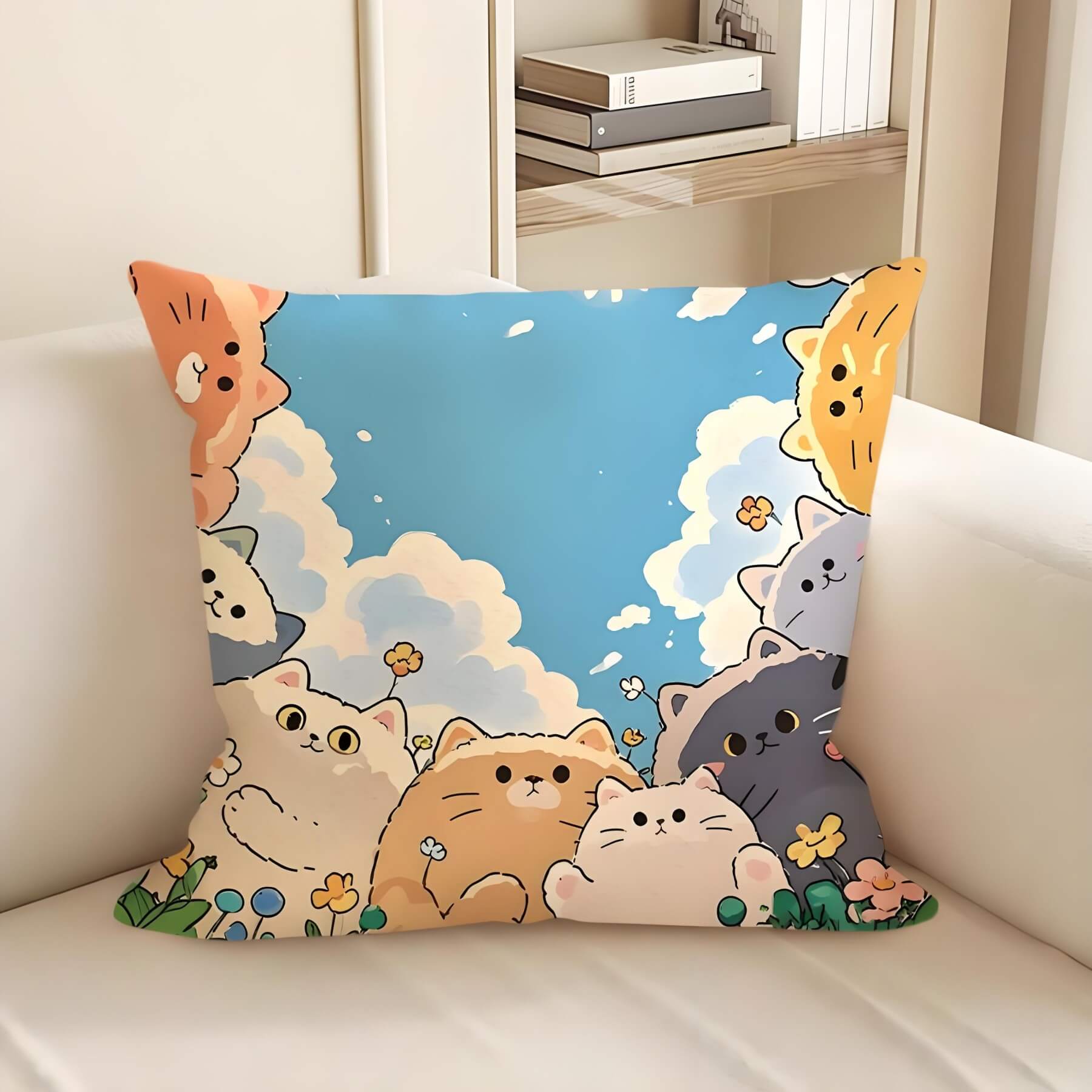 cute cartoon cats pillow: 8 cats watching you