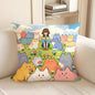 cute cartoon cats pillow: a girl sitting in many cats