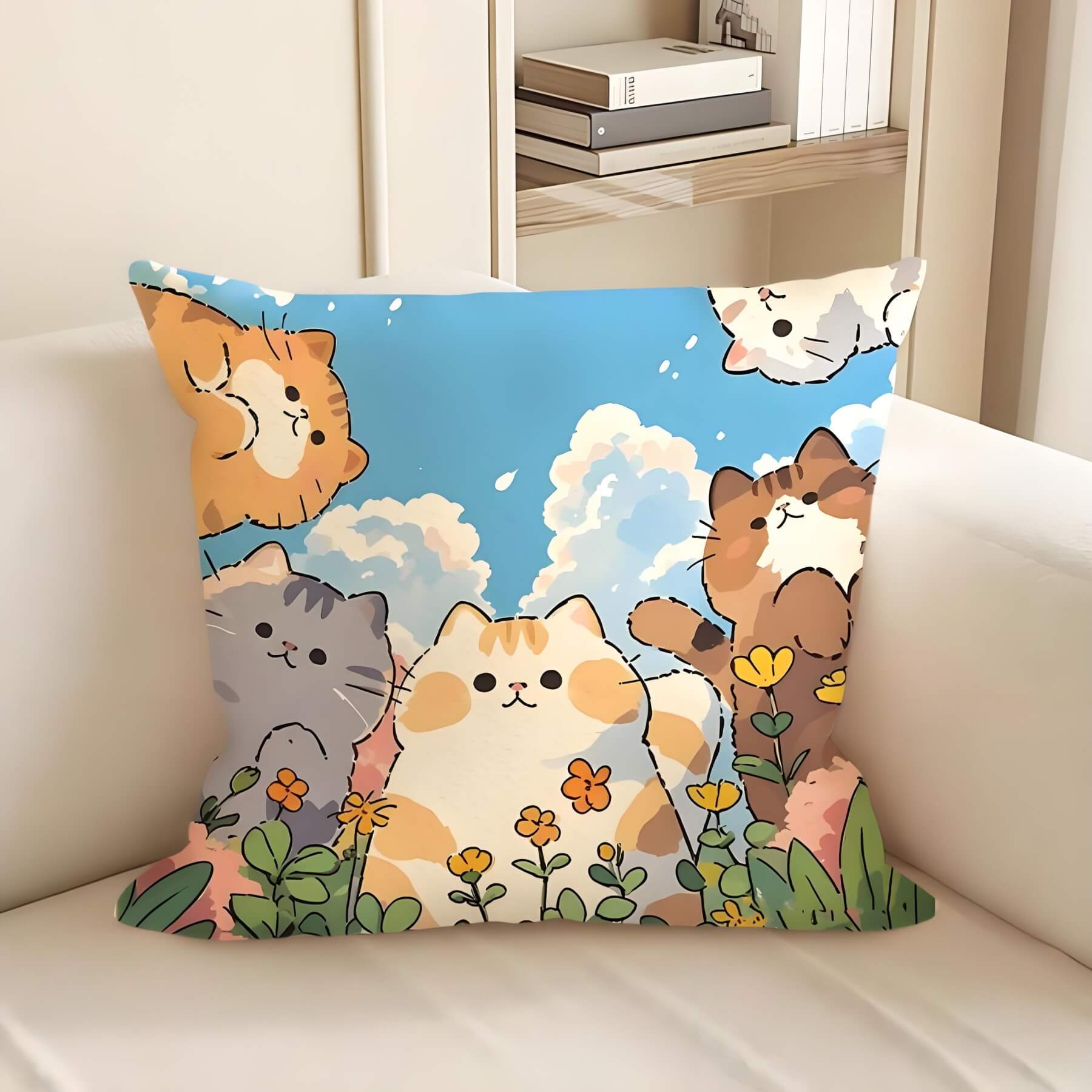 cute cartoon cats pillow: 5 cats watching you