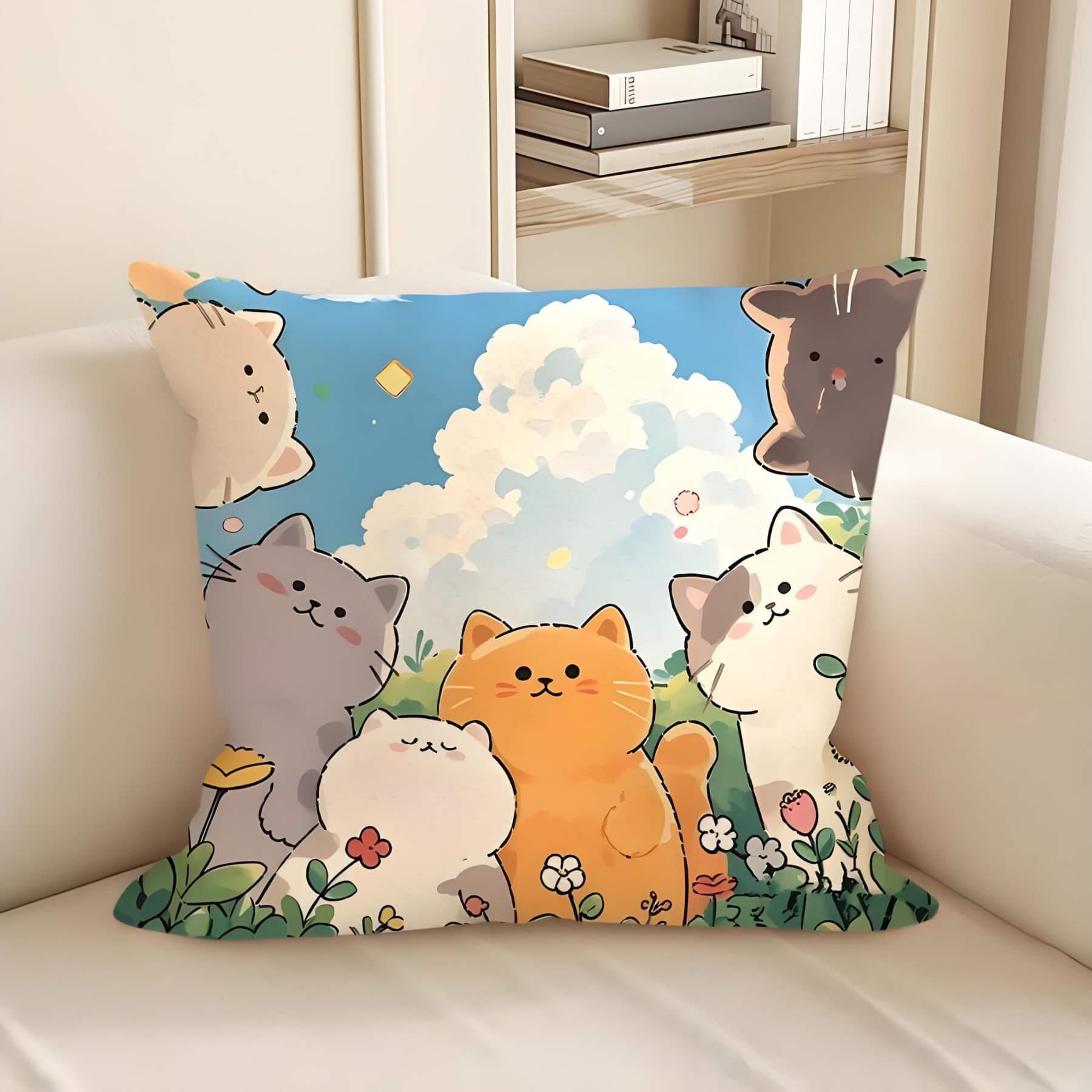 cute cartoon cats pillow: 6 cats watching you
