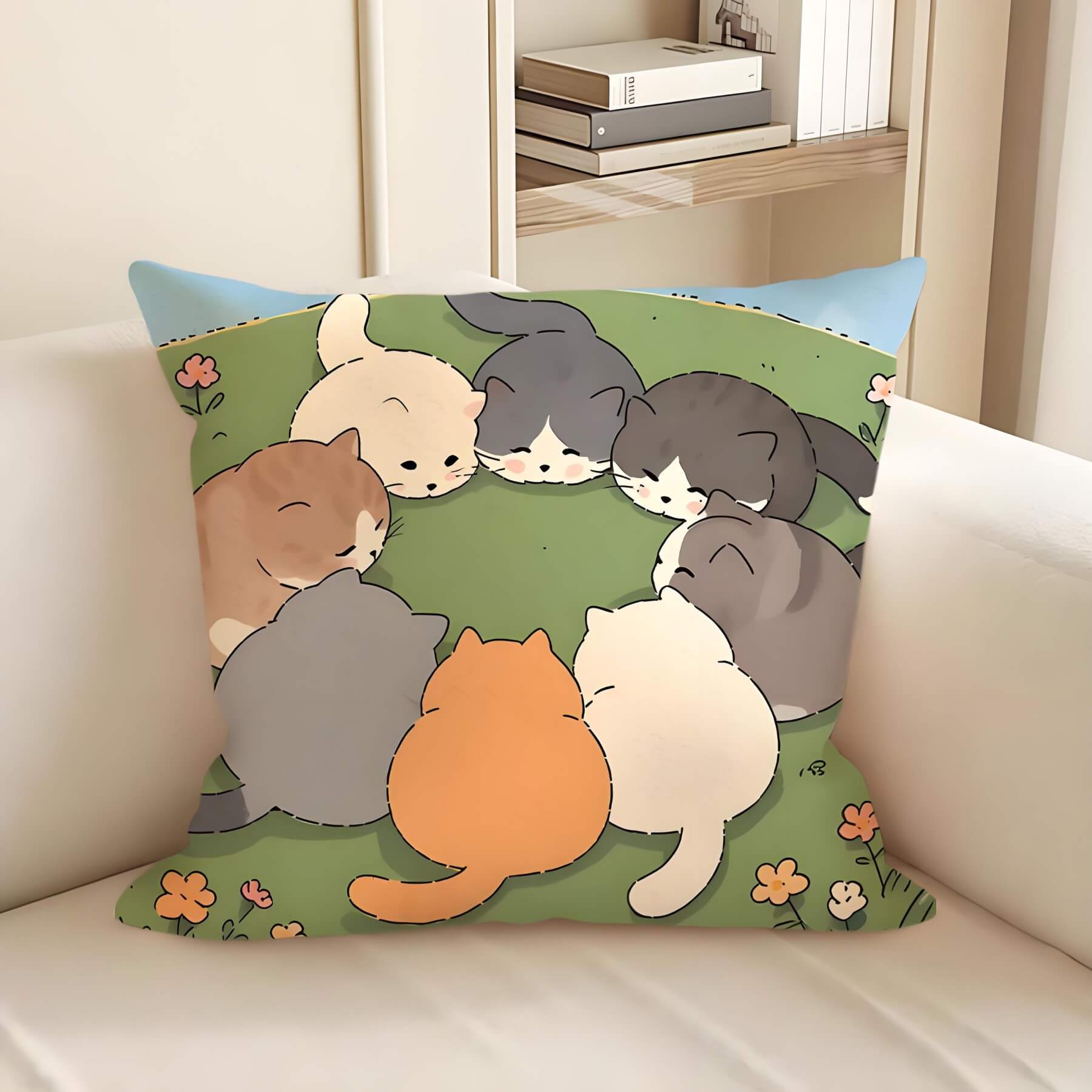cute cartoon cats pillow: 8 fat cats formed a circle