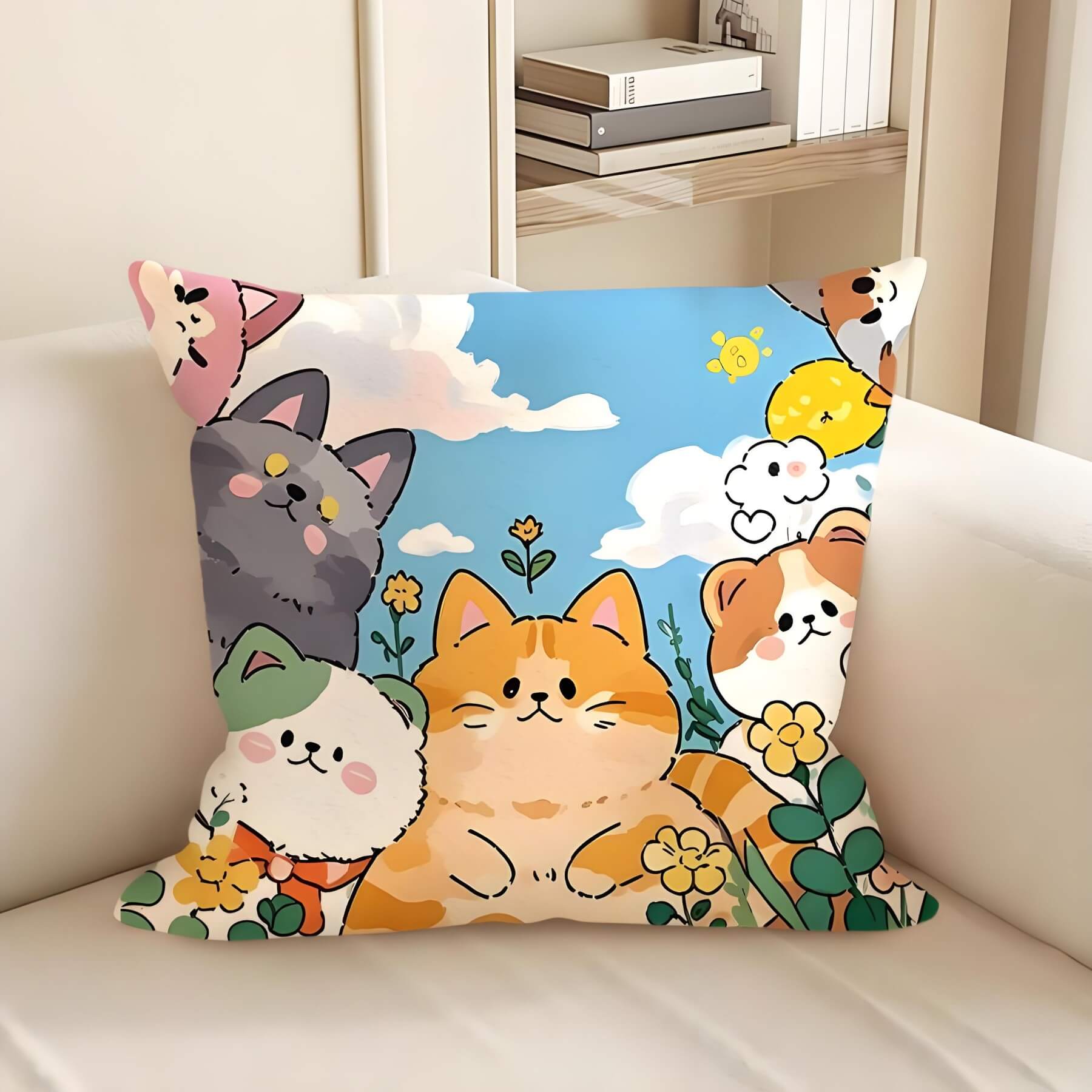 cute cartoon cats pillow: 6 cats watching you