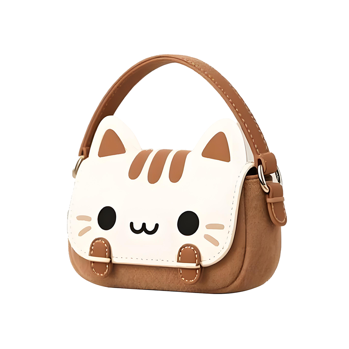 cute cat-shaped handbag brown white color