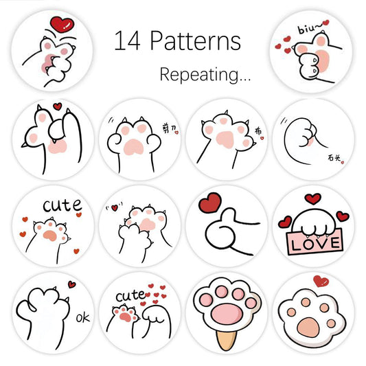 14 patterns repeating stickers of cat paw