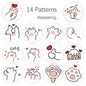 14 patterns repeating stickers of cat paw