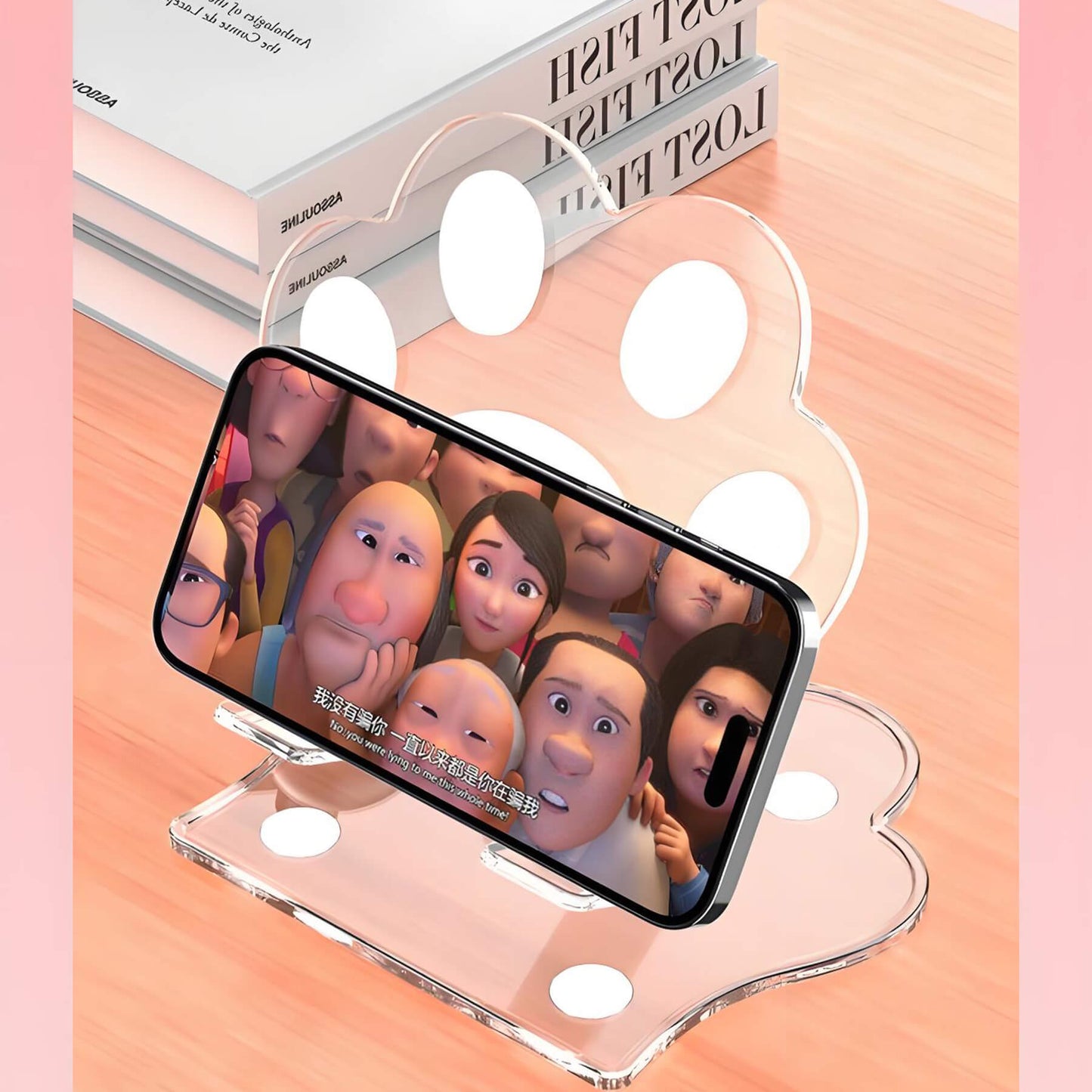 a movie playing on iPhone on the phone stand