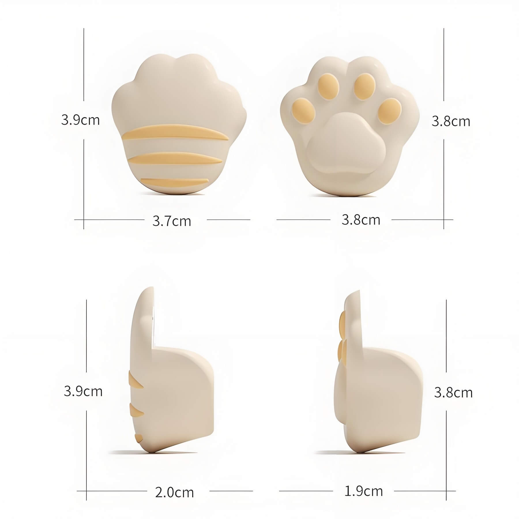 length and height are around 3.8cm, width is 2cm