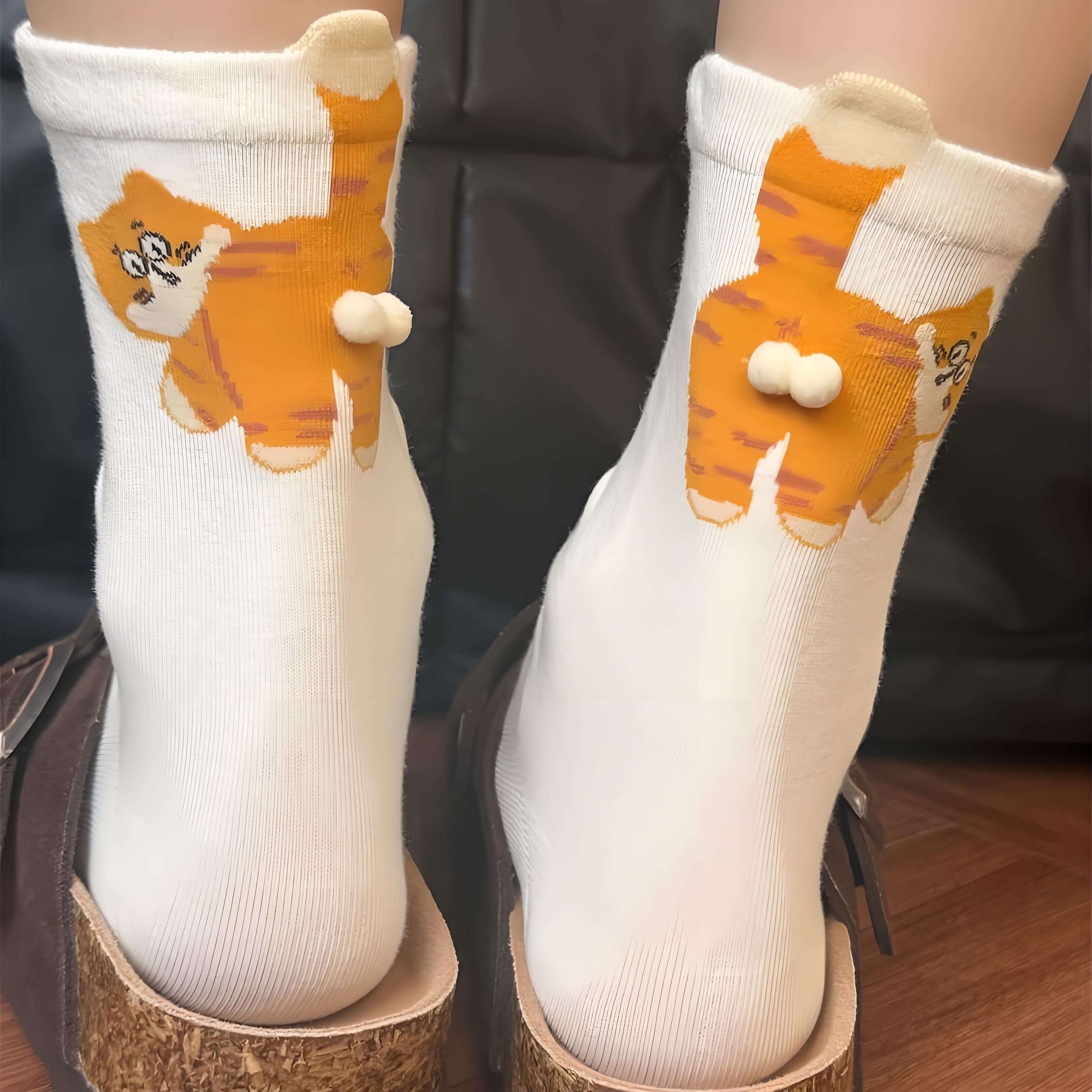 funny cat ball socks' back with orange cat