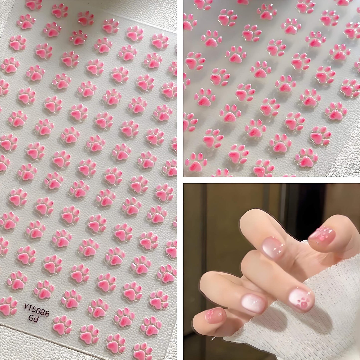 2 sheet of cat paw nail stickers and on finger effect