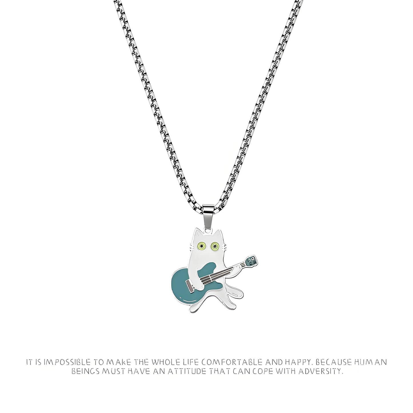 play guitar cat stainless steel necklace