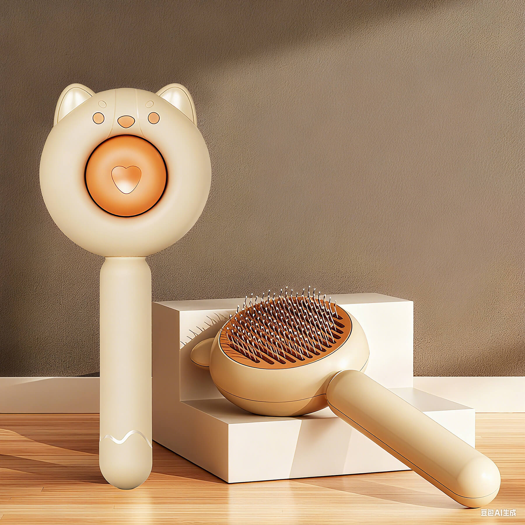 Self-Cleaning Cat Shedding Slicker Brush color beige