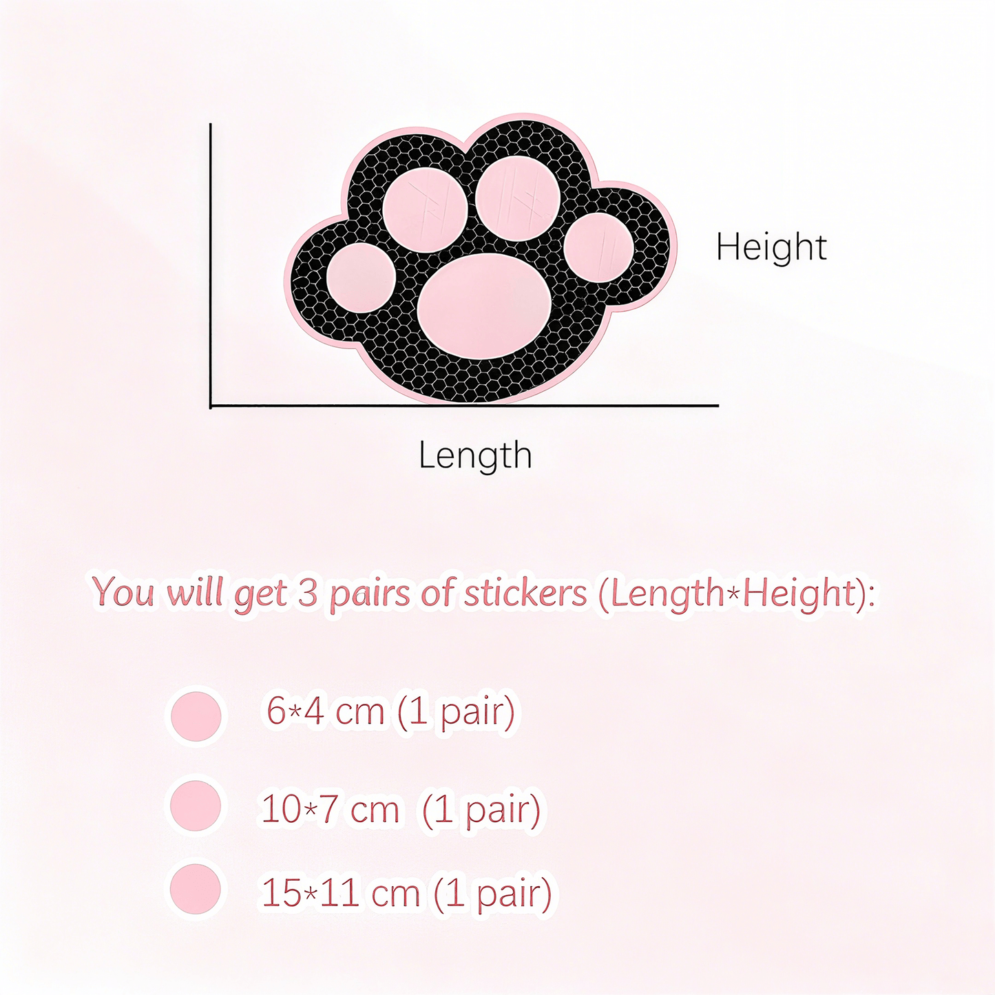 3 pairs sizes are 6*4, 10*7, 15*11cm
