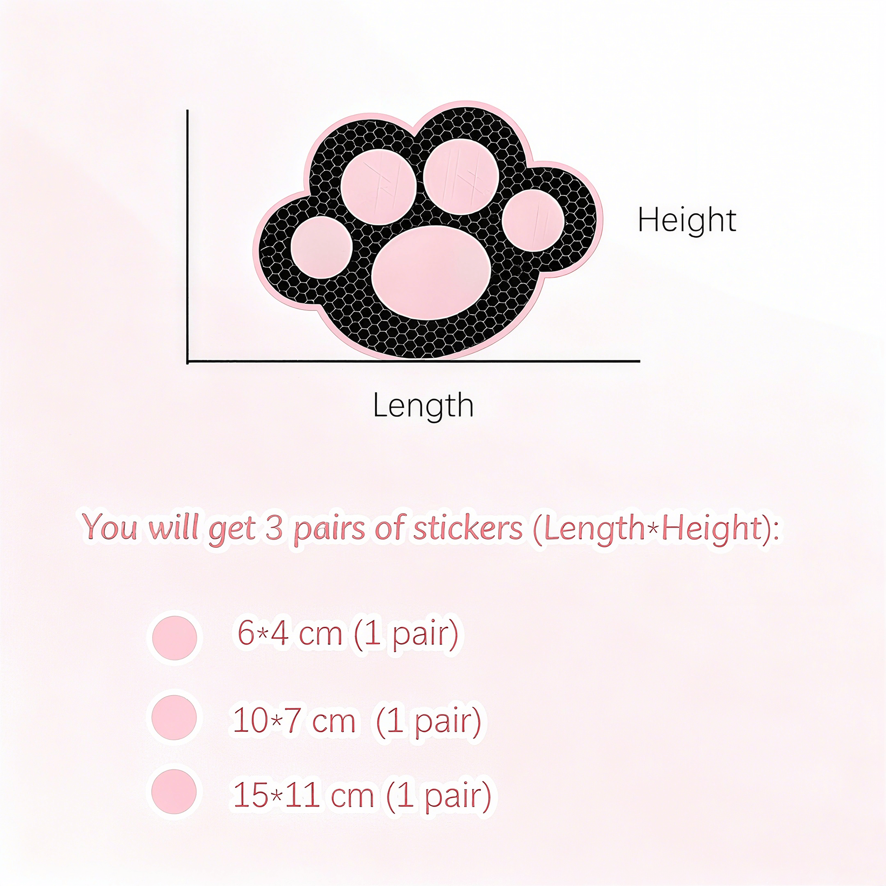 3 pairs sizes are 6*4, 10*7, 15*11cm