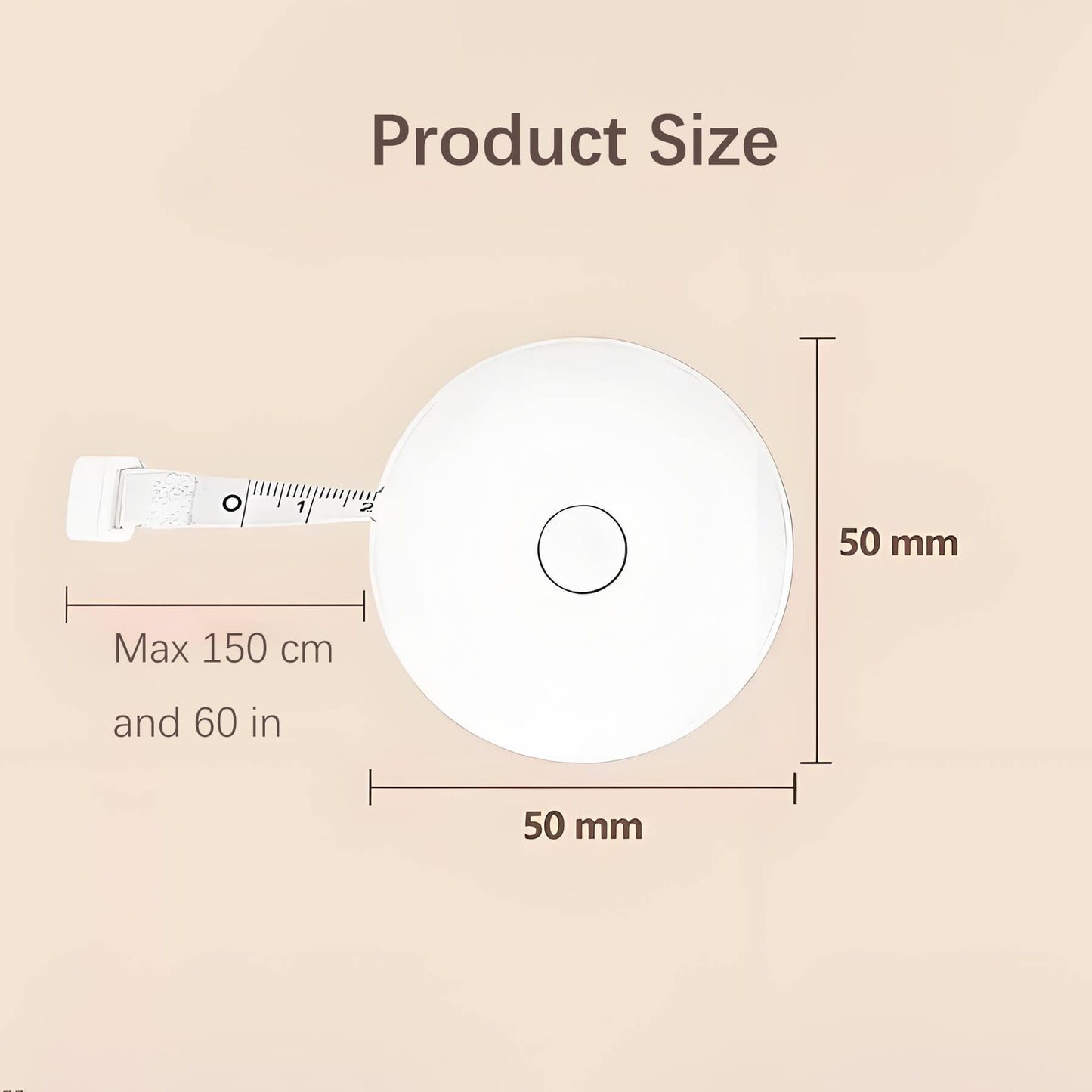 diameter of cat tape measure is 50mm with maxmum 150cm/60in measuring