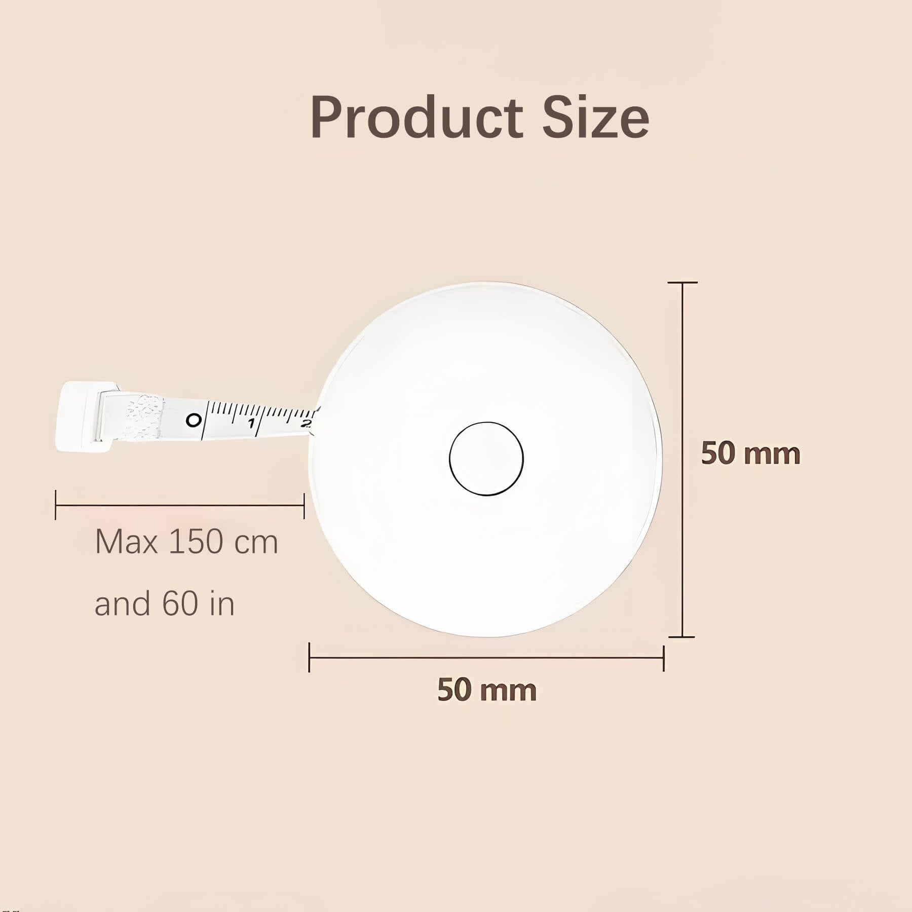 diameter of cat tape measure is 50mm with maxmum 150cm/60in measuring